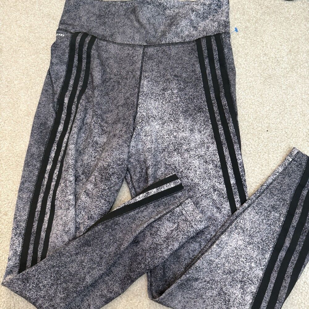 adidas womens medium leggings workout splat print m gray black fitted A3